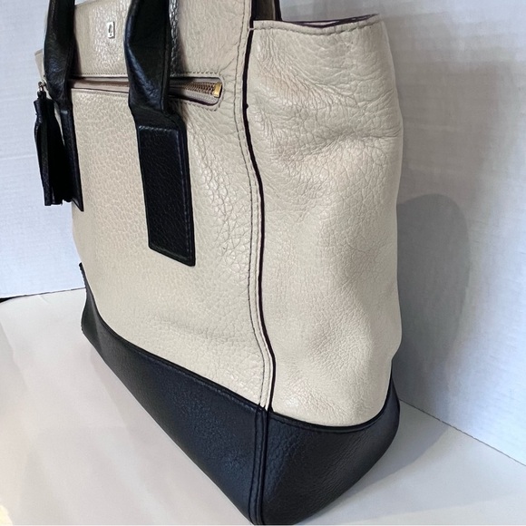 Kate Spade Tote Pebbled Cream Black Two Tone Shoulder Bag Purse Linda Southport - Picture 4 of 11